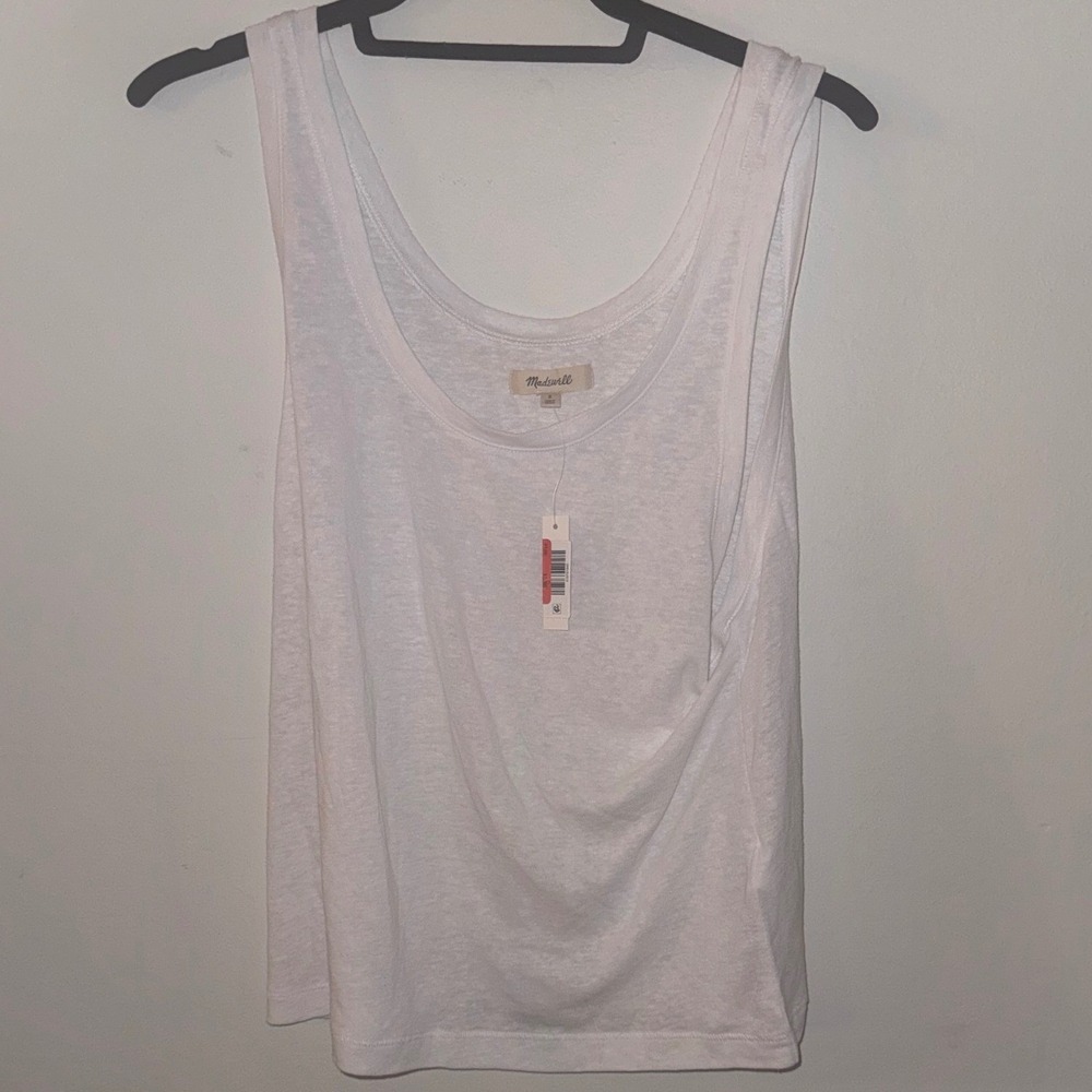 Madewell White Linen Blend Scoop Neck Tank Top Sleeveless Shirt Small